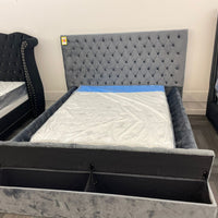 Modern upholstered, Paris Velvet Storage Platform Bed, Queen / King Gray