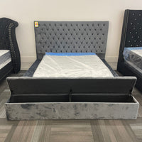 Modern upholstered, Paris Velvet Storage Platform Bed, Queen/King, Grey