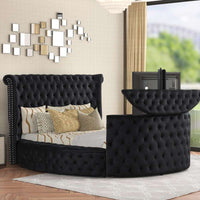 Patron Black Platform Bed (w/TV STAND IN FOOTBOARD & FIREPLACE-BLUETOOTH SPEAKERS) - Queen, King