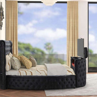 Patron Black Platform Bed (w/TV STAND IN FOOTBOARD & FIREPLACE-BLUETOOTH SPEAKERS) - Queen, King