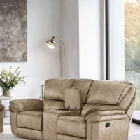 Perry Brown Fabric OVERSIZED Reclining Loveseat with Console, LOVESEAT ONLY!