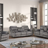 Perry Brown Fabric OVERSIZED 3PC Reclining Set, Sofa with Drop down table and Power Box, Reclining Loveseat with Console & Reclining Chair
