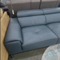Quinton Top Grain Leather Sectional with Adjustable Headrests, Navy Blue, Mirrored Gunmetal Gray Legs **SALE**