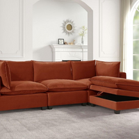 Cloud2 Olive Velvet Modular Sectional w/Storage Ottoman, Back Reversible, Removable seat cushions