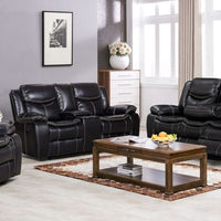 Reno Brown, Black - 2PC or 3PC Reclining Set, Reclining Sofa with Drop Down Table w/ Power Box/Outlet - Reclining Loveseat with Console w/ Power Box/Outlet & Reclining Glider Chair / PRE-ORDER