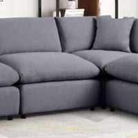 SKY Charcoal Linen Modular Sectional, Sturdy solid wood frame, Feather & Plush Cotton Cushions, Equipped with plastic foot glides, the corner piece includes two back pillows and a throw pillow