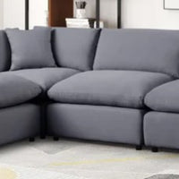 SKY Charcoal Linen Modular Sectional, Sturdy solid wood frame, Feather & Plush Cotton Cushions, Equipped with plastic foot glides, the corner piece includes two back pillows and a throw pillow