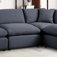 SKY Black Linen Modular Sectional, Sturdy solid wood frame, Feather & Plush Cotton Cushions, Equipped with plastic foot glides, the corner piece includes two back pillows and a throw pillow