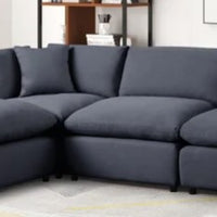 SKY Black Linen Modular Sectional, Sturdy solid wood frame, Feather & Plush Cotton Cushions, Equipped with plastic foot glides, the corner piece includes two back pillows and a throw pillow