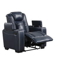 STEFANO40 3PC Blue Leather Reclining Set w/BLUETOOTH Speaker, CupHolders, Charging Pads, LED Strips & Storages in each arm