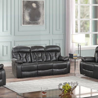 Tiger 3pc Reclining Living Room Set, Black, Reclining Sofa w/Dropdown Reclining Console Loveseat and Glider Recliner