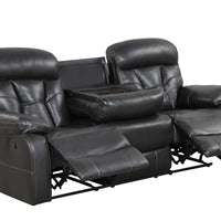 Tiger 3pc Reclining Living Room Set, Black, Reclining Sofa w/Dropdown Reclining Console Loveseat and Glider Recliner