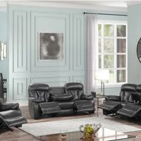 Tiger 3pc Reclining Living Room Set, Black, Reclining Sofa w/Dropdown Reclining Console Loveseat and Glider Recliner