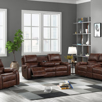 Titan OVERSIZED 3pc Reclining Set, Sofa Drop Down Table W/Power Outlet/USB Ports, Loveseat with Gliders and Storage Console & Rocker Swivel Recliner Chair / PRE-ORDER