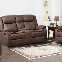Weston Brown - 3PC Reclining Living Room Set - Sofa Drop Down Table with Power Outlet/USB Charging Ports, Loveseat with Gliders and Storage Console with Power Outlet/USB Charging Ports & Rocking Chair