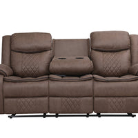 Weston Brown - 3PC Reclining Living Room Set - Sofa Drop Down Table with Power Outlet/USB Charging Ports, Loveseat with Gliders and Storage Console with Power Outlet/USB Charging Ports & Rocking Chair