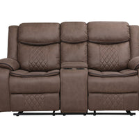 Weston Brown - 3PC Reclining Living Room Set - Sofa Drop Down Table with Power Outlet/USB Charging Ports, Loveseat with Gliders and Storage Console with Power Outlet/USB Charging Ports & Rocking Chair