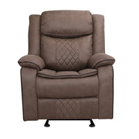 Weston Brown - 3PC Reclining Living Room Set - Sofa Drop Down Table with Power Outlet/USB Charging Ports, Loveseat with Gliders and Storage Console with Power Outlet/USB Charging Ports & Rocking Chair
