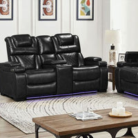 Woodland Black/Brown 3PC Power Reclining Set, Power Headrest, Sofa with Drop Down Table with Power Outlets/USB Charging Ports, USB Charging Ports on each corner, LED Lights under footrest/ PRE-ORDER