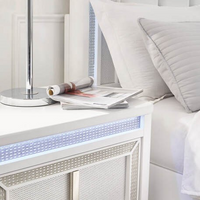 HH11-115 (5 Piece) White Lacquer Bedroom Set with LED Lighting & Rhinestone Details – Modern Glam Style