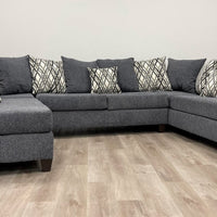 U-Shape Chenille Fabric 135'' Wide Double Chaise Sectional, Steel, Black / Grey