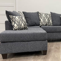 U-Shape Chenille Fabric 135'' Wide Double Chaise Sectional, Steel, Black / Grey