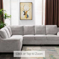 Boardwalk Fabric L-Shaped Sectional, Foam seat cushions-Solid wood legs-Nail head trim-Sinuous spring suspension