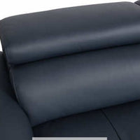 Quinton Top Grain Leather Sectional with Adjustable Headrests, Navy Blue, Mirrored Gunmetal Gray Legs **SALE**