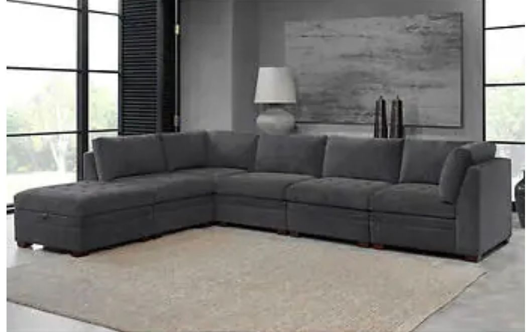 Thomasville Tisdale Modular Fabric Sectional with Storage Ottoman, Gra