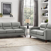 Sorena 2-Piece Leather Sofa and Loveseat Set, Light Gray