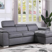 Diego Grey Sectional With Pull-Out Bed & Hidden Storage, Thick Polyester Fabric Grey