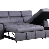 Diego Grey Sectional With Pull-Out Bed & Hidden Storage, Thick Polyester Fabric Grey