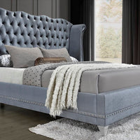 Grey Velvet with Diamonds Luxor Platform Bed - Queen