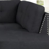 Sienna Black Linen Sectional w/Ottoman, Modern sectional & ottoman set with nailhead trim