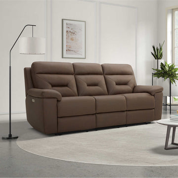 Lawton Fabric Power Reclining Sofa with Power Headrests, Brown