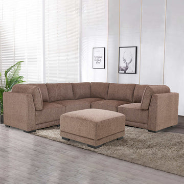 Durable Belize Fabric Modular Sectional, Brown, Attached back and seat cushions