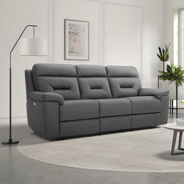 Lawton Fabric Power Reclining Sofa with Power Headrests, Gray