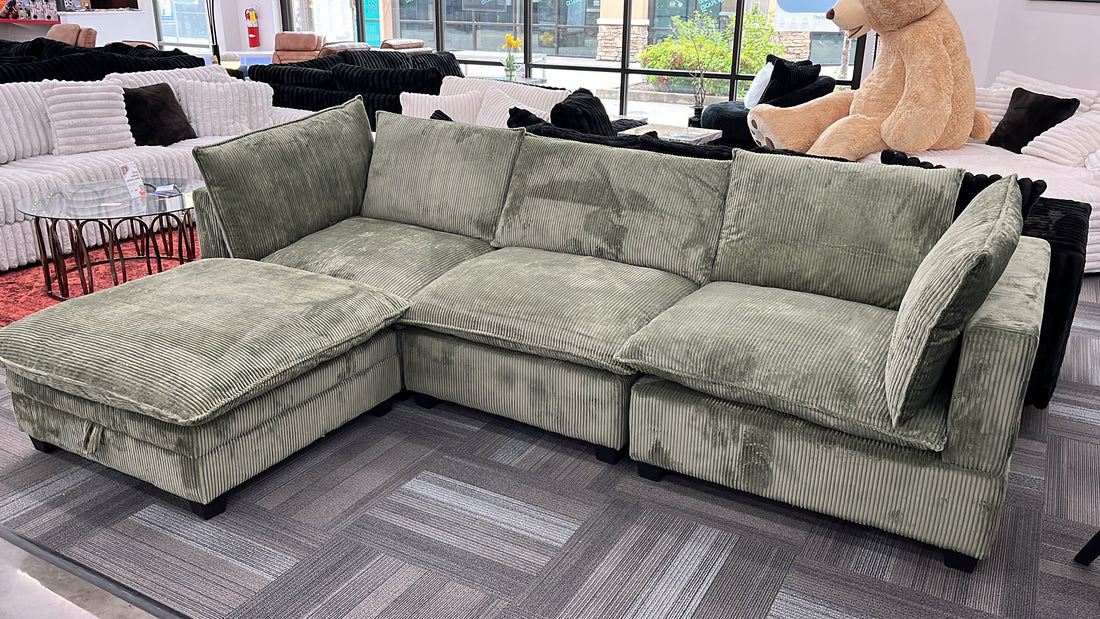 Cloud11 Modular Sectional Olive  w/Storage Ottoman, Back Reversible, Removable seat cushions ** NEW ARRIVAL **