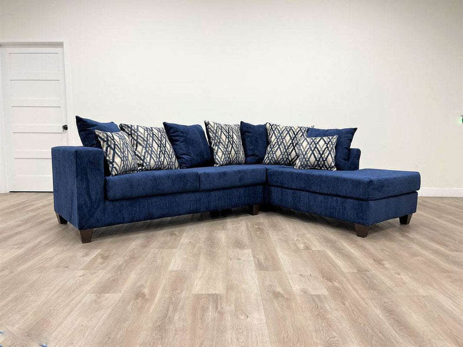 Dove L-Shaped Sectional w/Left Arm Chaise, Thick Blue Fabric