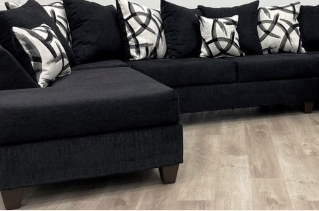 U-Shape Chenille Fabric 135'' Wide Double Chaise Sectional, Steel, Black / Grey