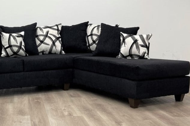 U-Shape Chenille Fabric 135'' Wide Double Chaise Sectional, Steel, Black / Grey