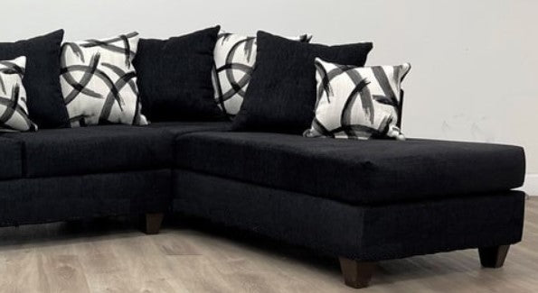 U-Shape Chenille Fabric 135'' Wide Double Chaise Sectional, Steel, Black / Grey