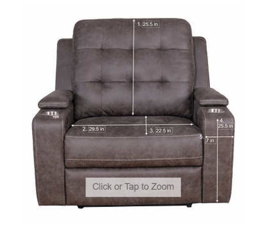 Cambrell Fabric Power Recliner, Brown, Power Footrest & Power Headrest, Storage console in arms