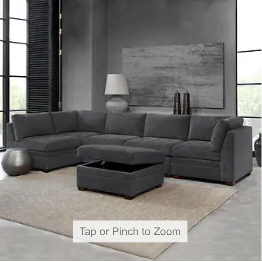 Thomasville Tisdale Modular Fabric Sectional with Storage Ottoman, Gray, BACK IN STOCK!