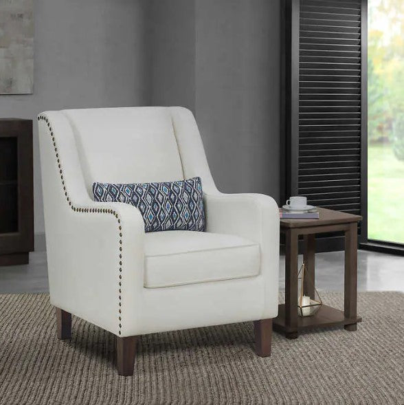 Mila Fabric Accent Chair, Cream, Solid Wood Legs