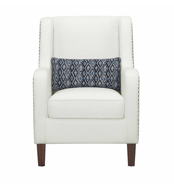 Mila Fabric Accent Chair, Cream, Solid Wood Legs