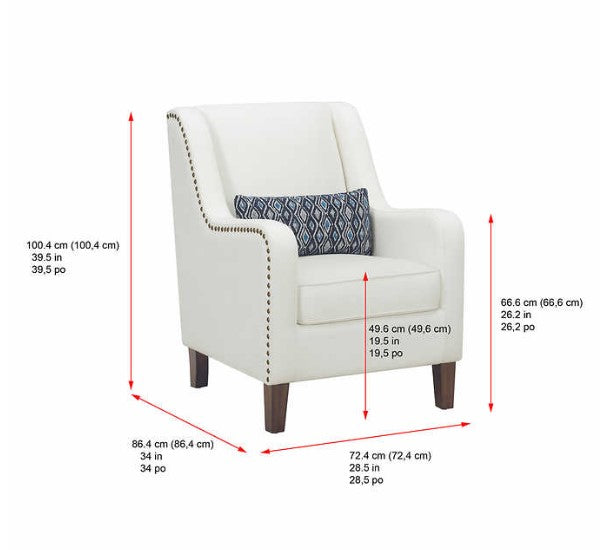 Mila Fabric Accent Chair, Cream, Solid Wood Legs
