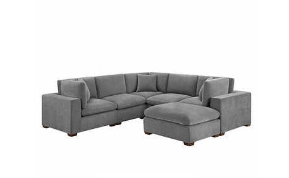 Thomasville Lowell 6-Piece Fabric Modular Sectional, Ottoman & Three Toss Pillows Included