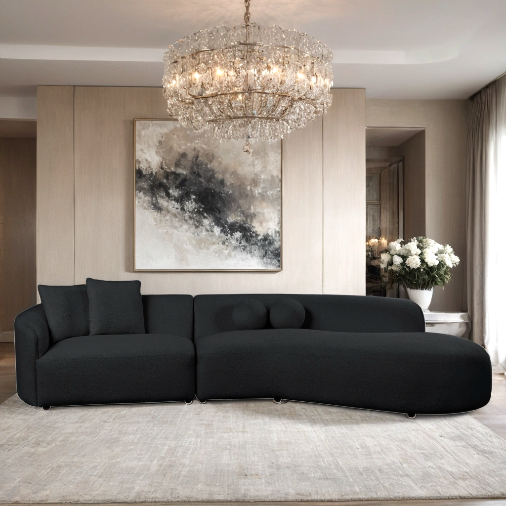 Modern Beige Sectional – Compact Comfort with Unique Round & Square Pillows