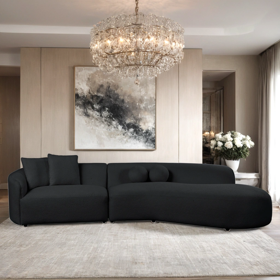 Modern Beige Sectional – Compact Comfort with Unique Round & Square Pillows